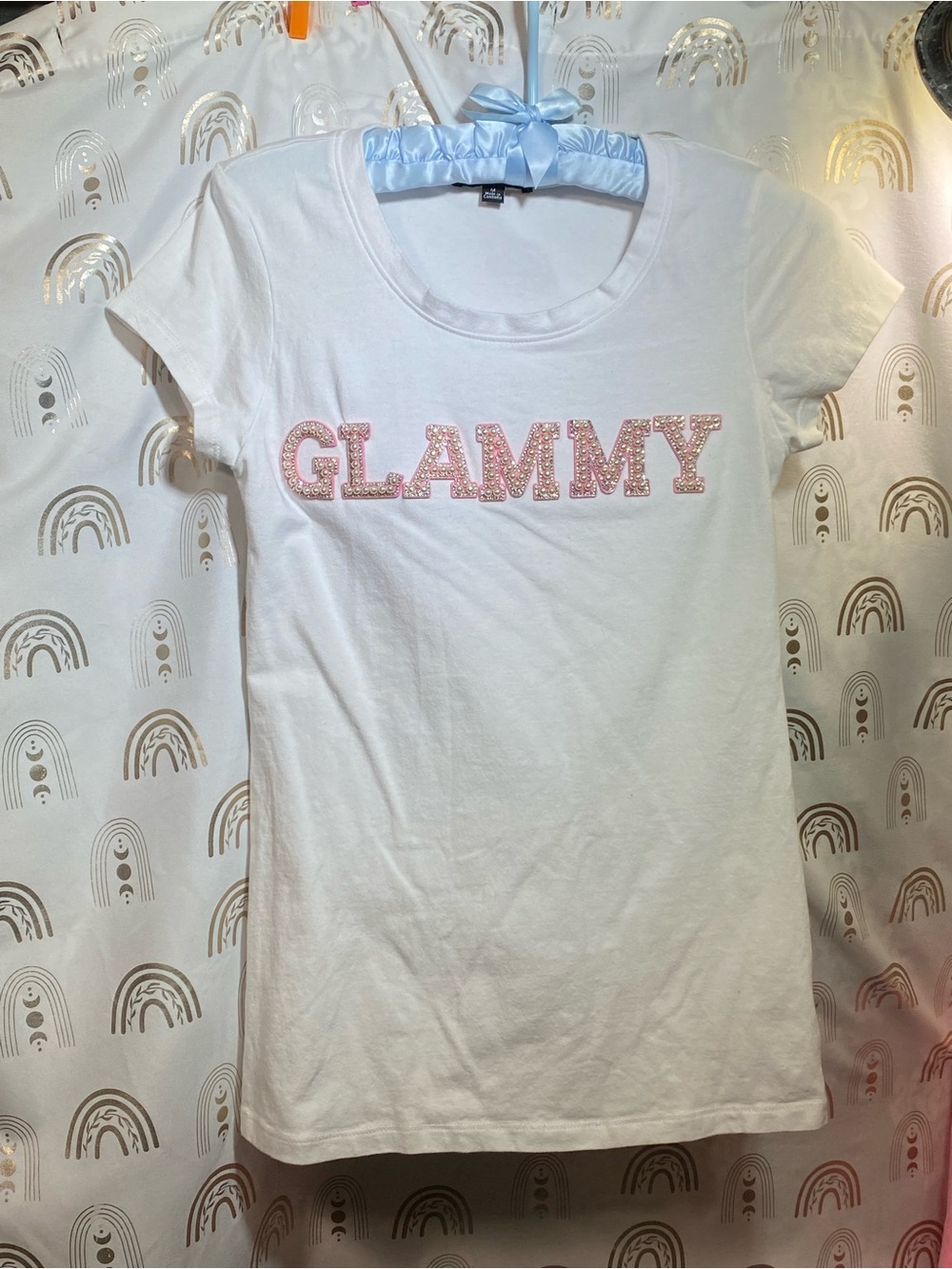 Ambiance White Tee with Pink Sparkle 'GLAMMY'